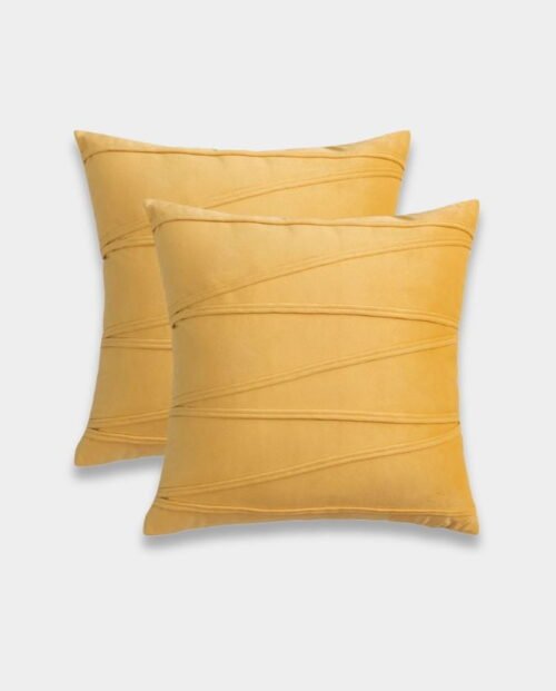 Striped Velvet Square Cushion Cover - Yellow