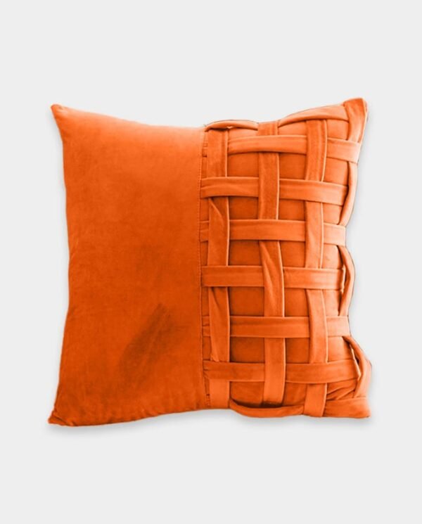 Check Velvet Cushion Cover - Square (9) Check Velvet Cushion Cover - Rust Orange