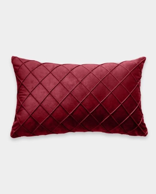 Pintex Velvet Cushion Covers - Oblong (2) Pintex Velvet Lumber Cushion Cover - Red Wine
