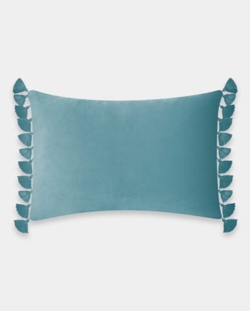 Tassels Velvet Cushion Covers - Rectangle (10) Tassels Velvet Lumber Cushion Cover - Water Blue