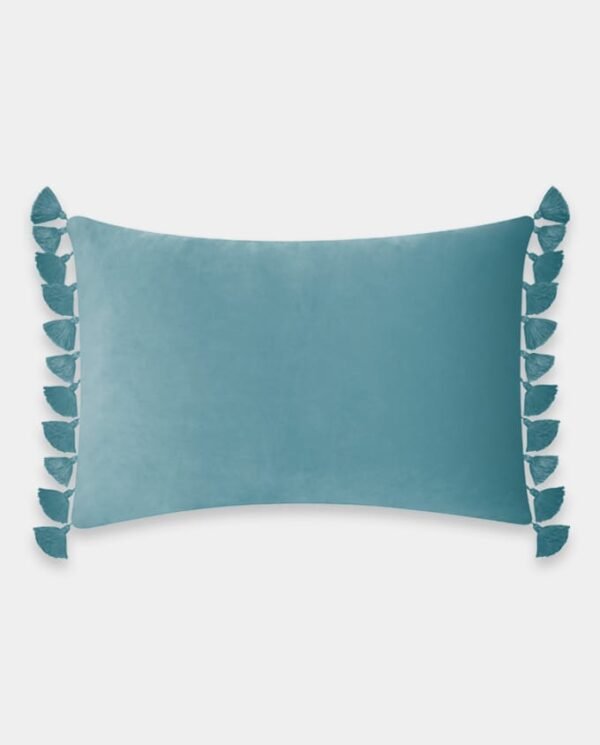 Tassels Velvet Cushion Covers - Rectangle (10) Tassels Velvet Lumber Cushion Cover - Water Blue