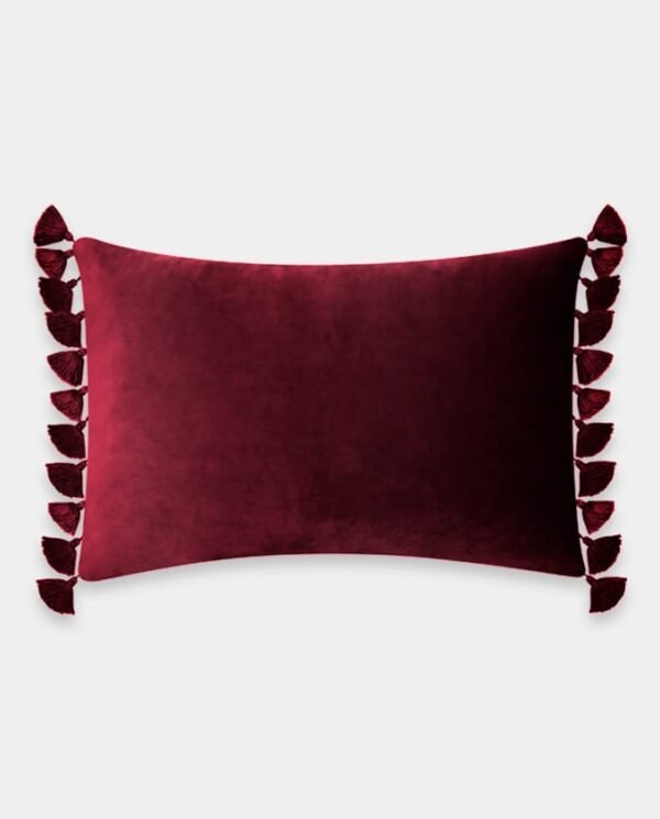 Tassels Velvet Cushion Covers - Rectangle (2) Tassels Velvet Lumber Cushion Cover - Red Wine