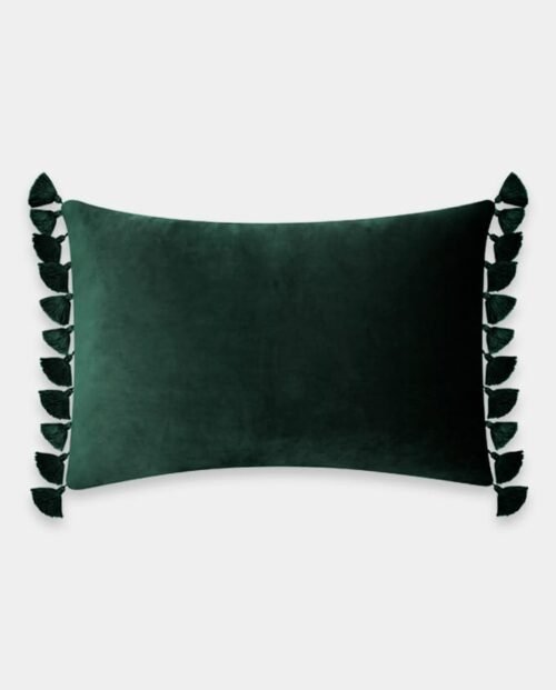 Tassels Velvet Cushion Covers - Rectangle (3) Tassels Velvet Lumber Cushion Cover - Emerald Green
