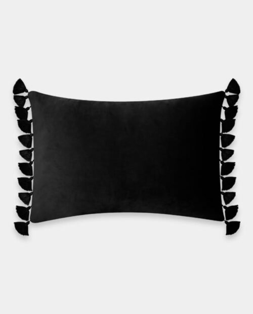 Tassels Velvet Cushion Covers - Rectangle (6) Tassels Velvet Lumber Cushion Cover - Black