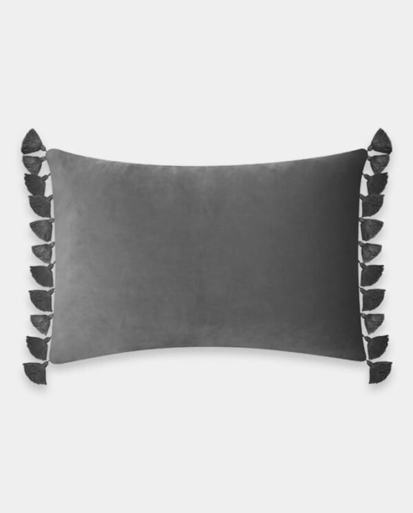 Tassels Velvet Cushion Covers - Rectangle (7) Tassels Velvet Lumber Cushion Cover - Grey