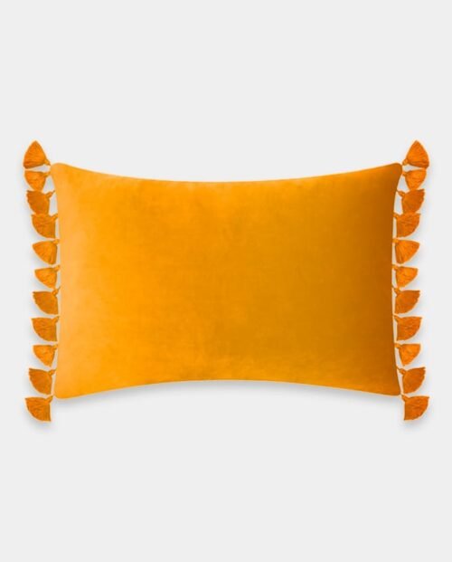 Tassels Velvet Lumber Cushion Cover - Yellow