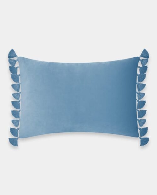 Tassels Velvet Lumber Cushion Cover - Sky Blue
