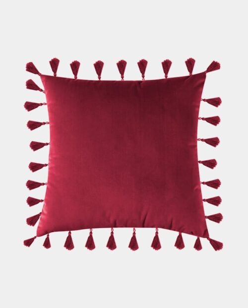 Tassels Velvet Square Cushion Cover - Red Wine