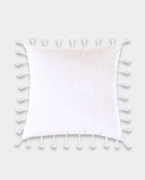 Tassels Velvet Square Cushion Cover - White