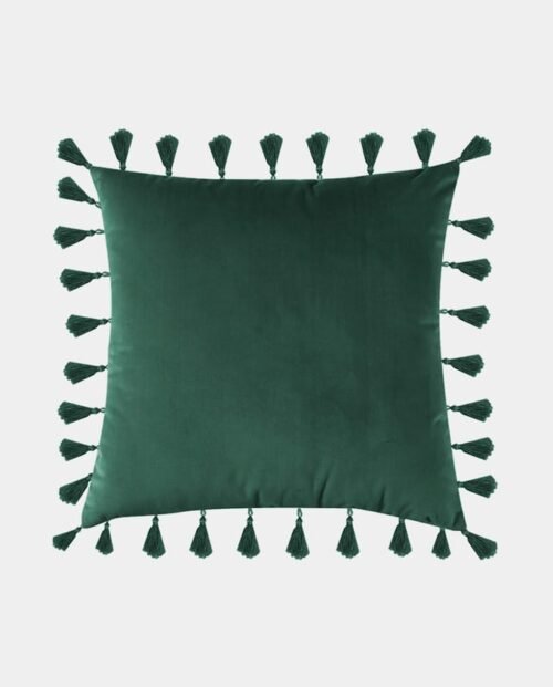 Tassels Velvet Square Cushion Cover- Emerald Green