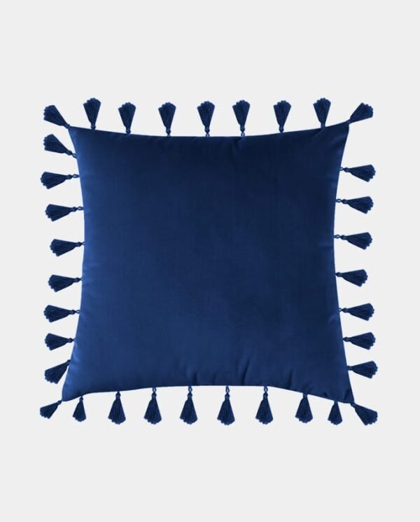 Tassels Velvet Square Cushion Cover - Navy Blue