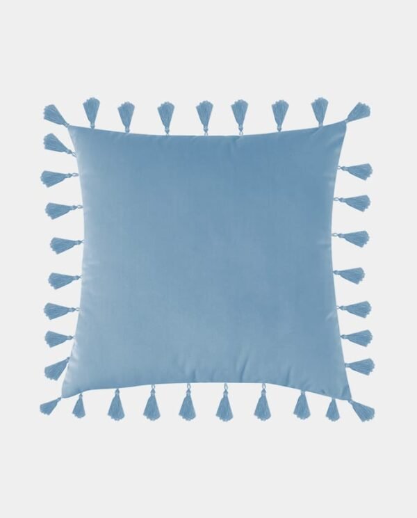Tassels Velvet Square Cushion Cover - Sky Blue