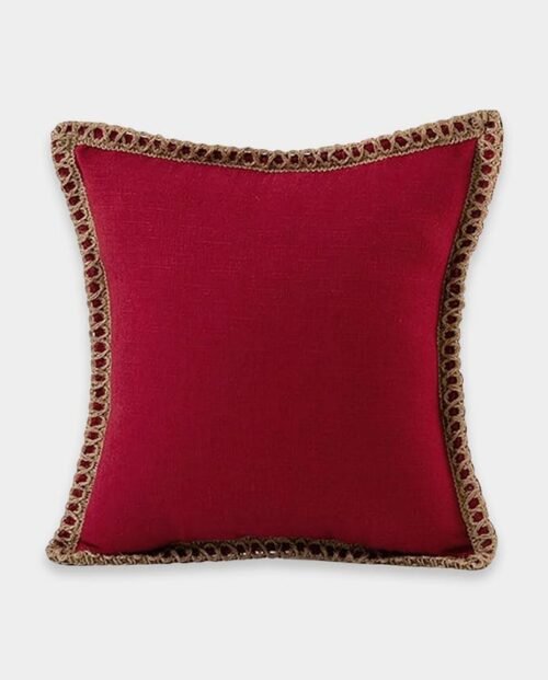 Jute Classic Square Breaded Cushion Cover - Maroon