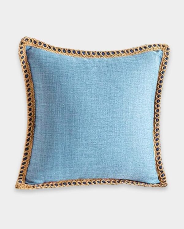 Jute Classic Square Breaded Cushion Cover - Sky Blue