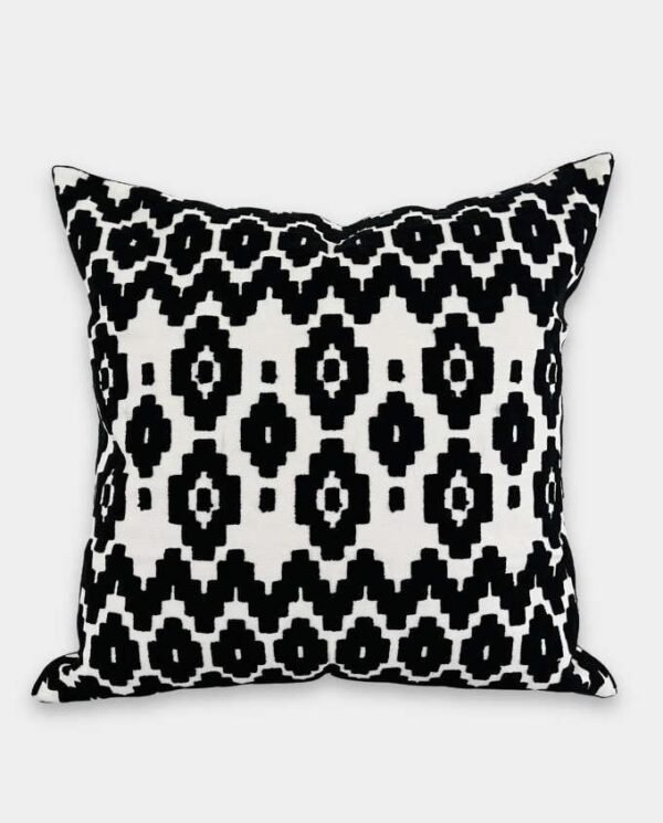 Artistic Embroidered Cushion Collection - Black-a Ikat Pattern Embroidered Cushion - Black & White