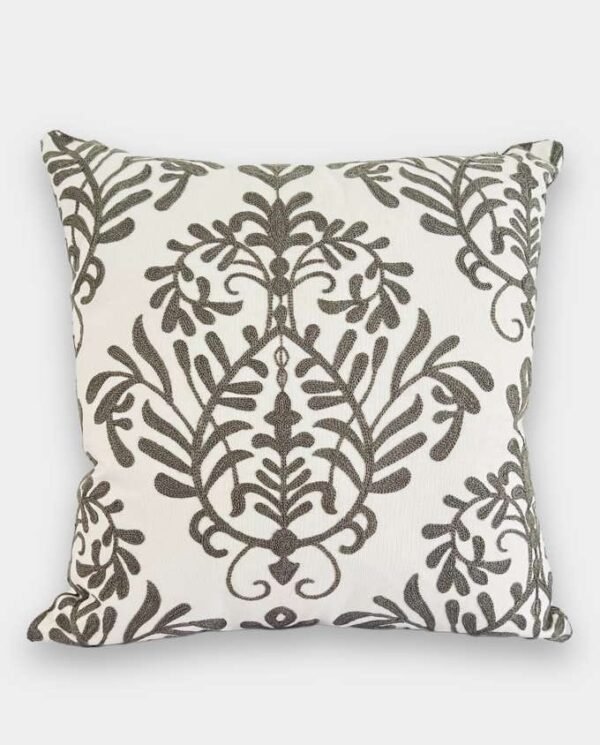 Floral Vine Embroidered Cushion - Grey