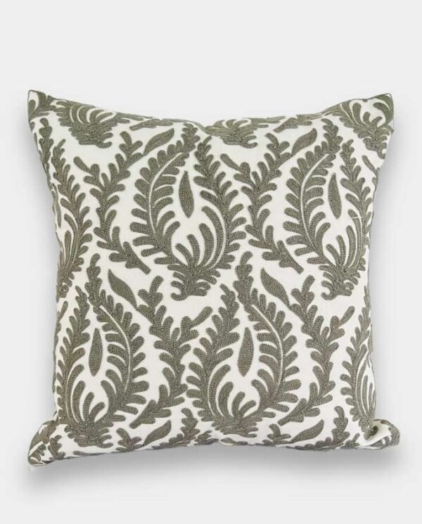 Artistic Embroidered Cushion - Grey Bold Leaf Embroidered Cushion - Grey & White
