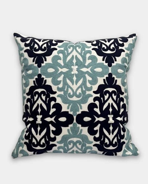 Artistic Embroidered Cushion - Navy & Dusty Blue Regal Damask Embroidered Cushion - Navy & Dusty Blue