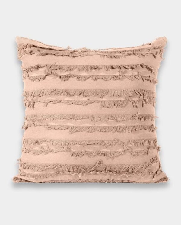 Beige Cotton Fringe Square Classic Cushion Cover - Beige