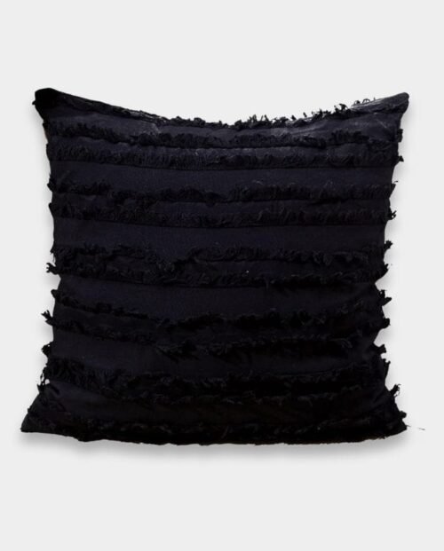 Cotton Fringe Square Classic Cushion Cover - Black