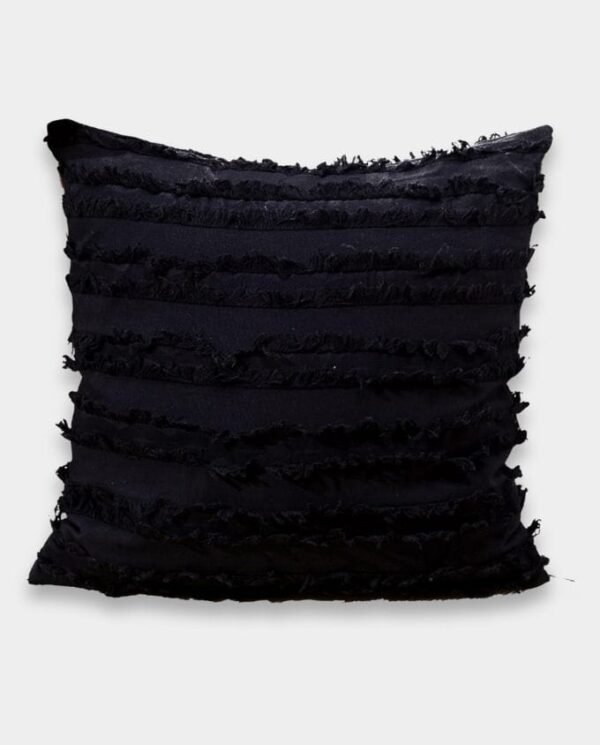 Black Cotton Fringe Square Classic Cushion Cover - Black