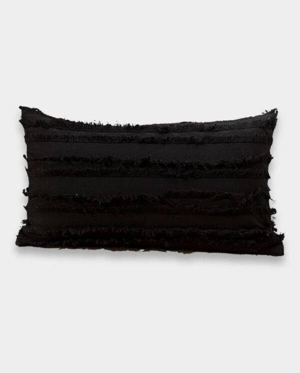 Black-50 Cotton Fringe Lumber Classic Cushion Cover - Black