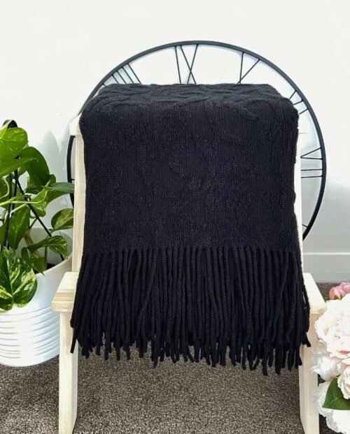 Black Floral Pattern Throw - Black