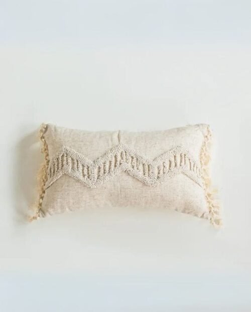 Boho Chevron Fringe Lumber Cushion - Natural Linen