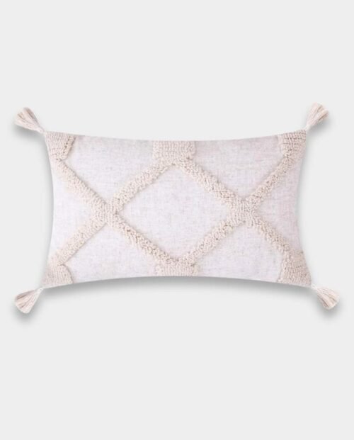 Boho Diamond Tufted Tassel Cushion - Natural Beige - Rectangular