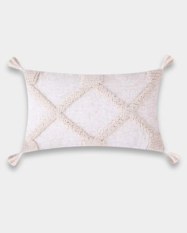 Boho Diamond Tufted Tassel Cushion - Natural Beige Boho Diamond Tufted Tassel Cushion - Natural Beige - Rectangular