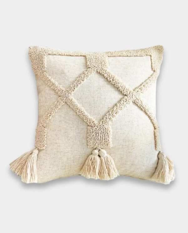 Boho Geometric Tassel Cushion - Ivory Beige Boho Geometric Tassel Cushion - Ivory Beige