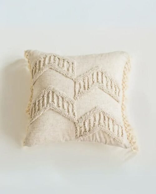 Boho Triple Chevron Fringe Cushion - Natural Beige