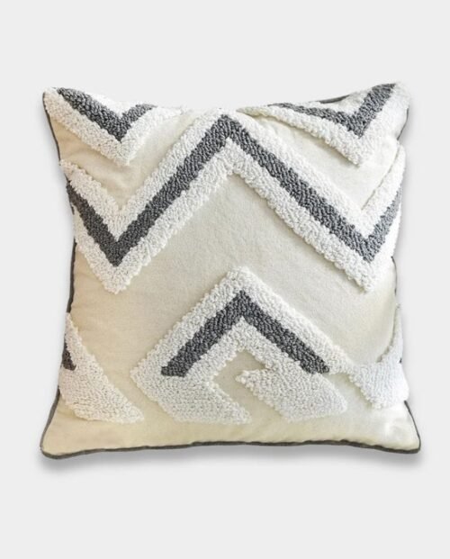 Bold Chevron Tufted Cushion - Ivory & Grey