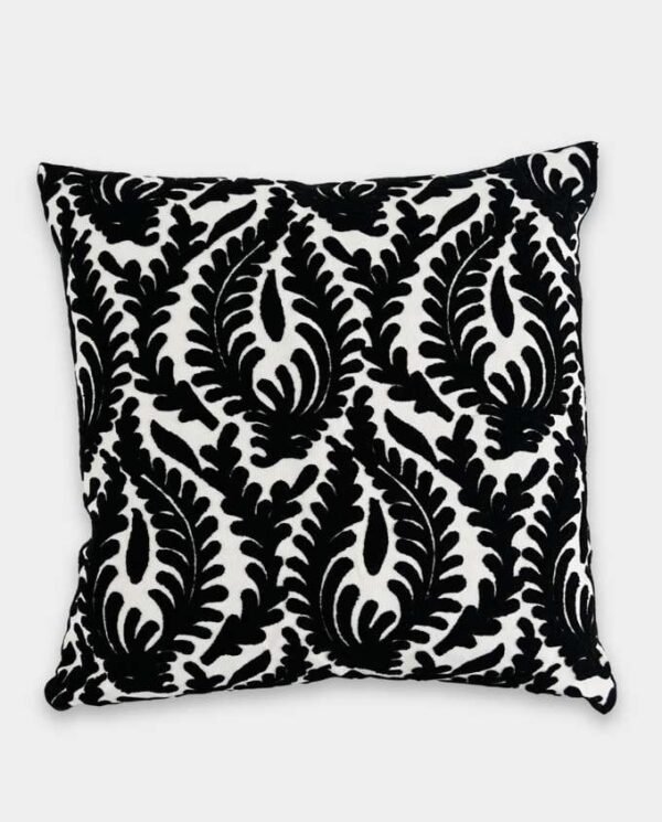Bold Leaf Embroidered Cushion - Black & White Bold Leaf Embroidered Cushion - Black & White