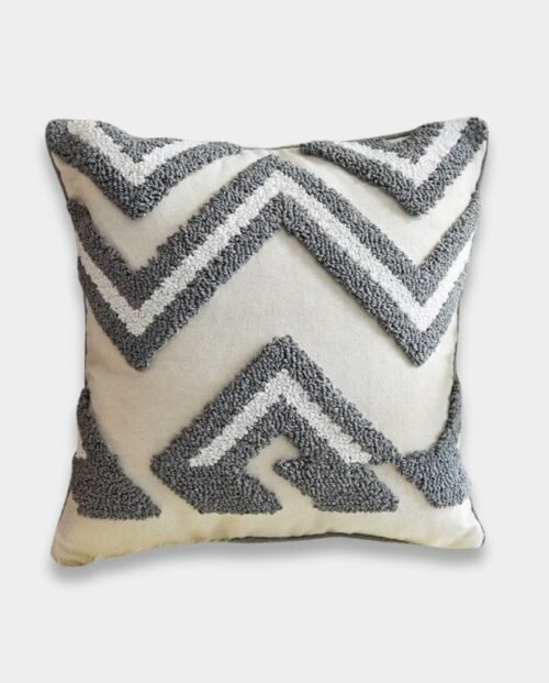 Chevron Textured Tufted Cushion - Ivory & Grey