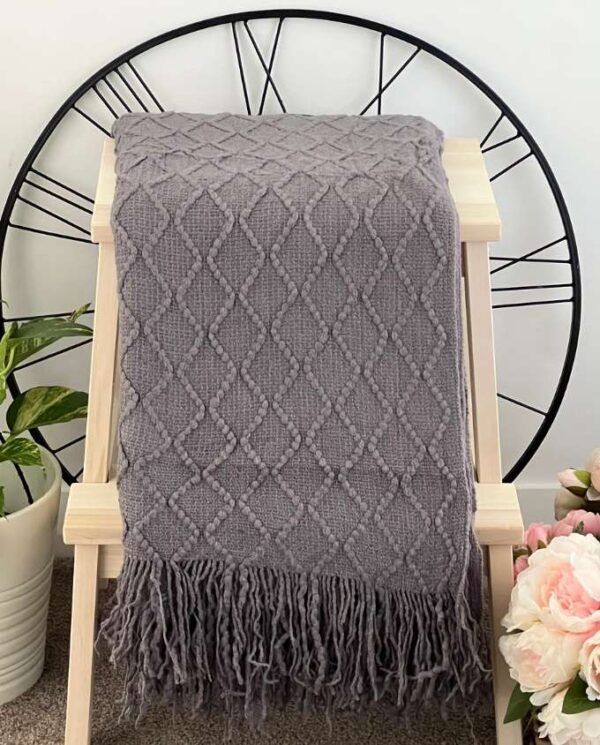 Dark Grey Diamond Pattern Throw - Dark Grey