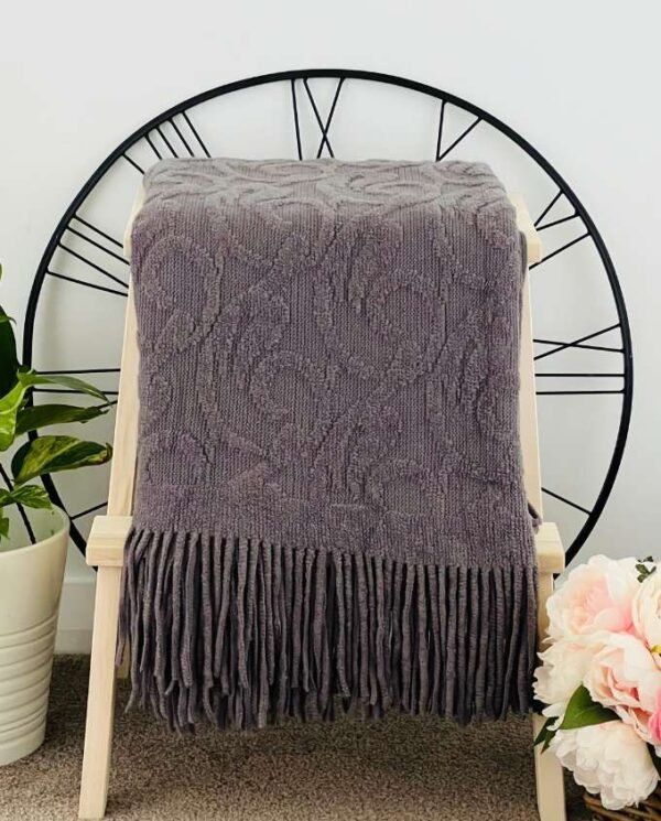 Dark Grey Floral Pattern Throw - Dark Grey