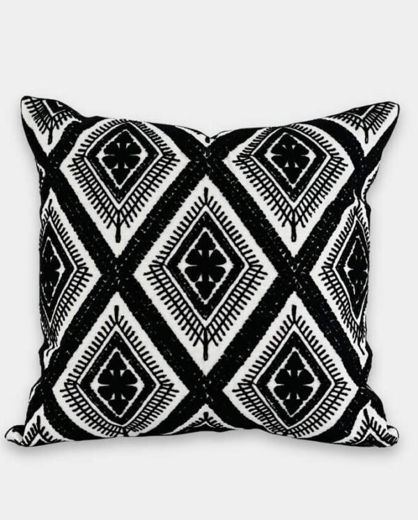 Diamond Pattern Embroidered Cushion - Black Diamond Pattern Embroidered Cushion Cover - Black