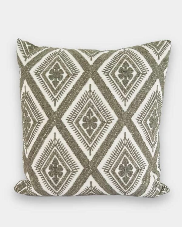 Diamond Pattern Embroidered Cushion Cover - Grey