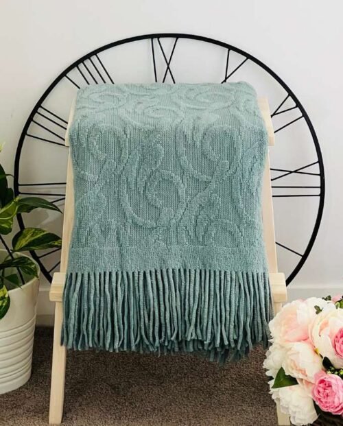 Duck Egg Floral Pattern Throw - Duck Egg Blue