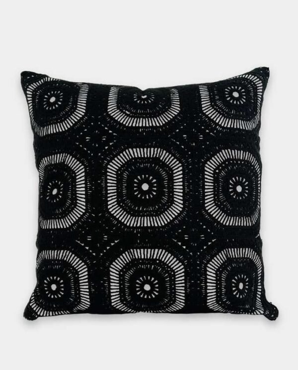 Geometric Embroidered Cushion Cover - Black