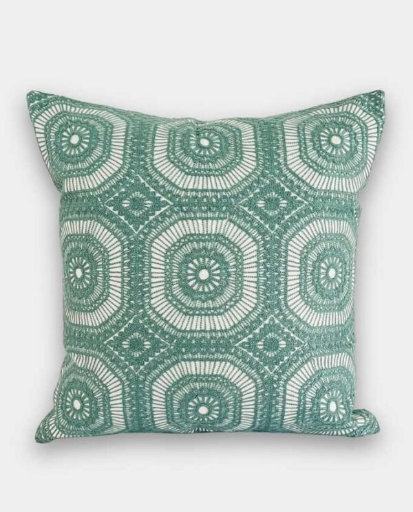 Geometric Embroidered Cushion Cover - Dull Green
