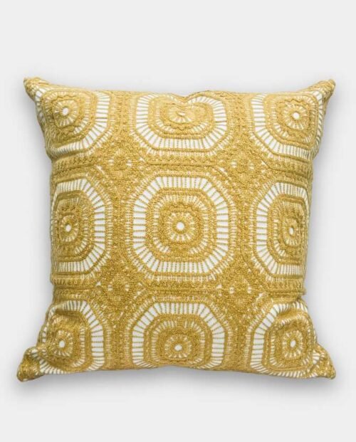 Geometric Embroidered Cushion Cover - Mustard Yellow