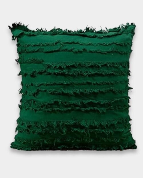 Cotton Fringe Square Classic Cushion Cover - Green
