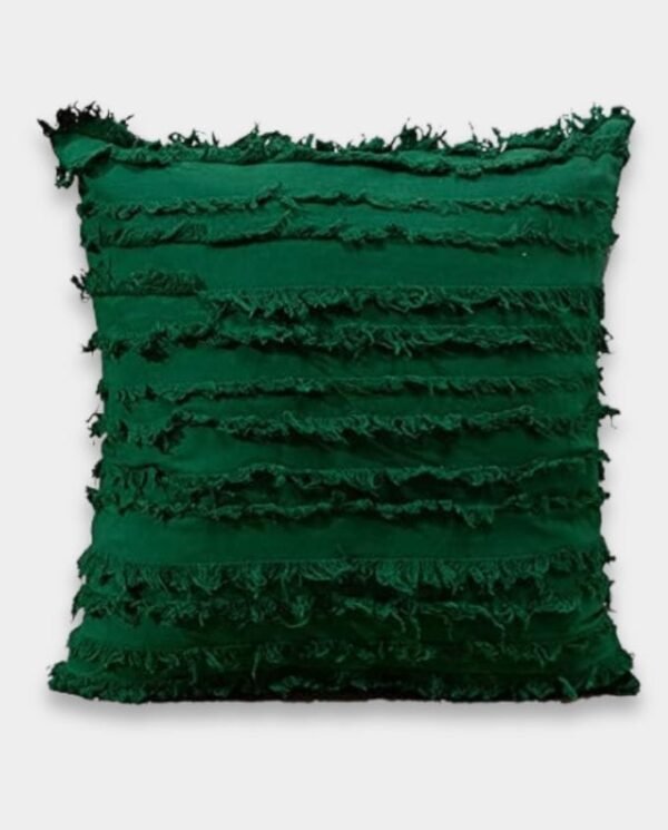 Green Cotton Fringe Square Classic Cushion Cover - Green