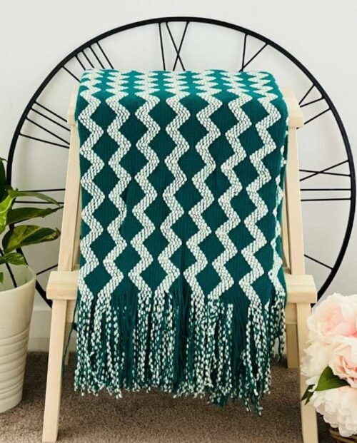Plush & Patterned Throw - Green