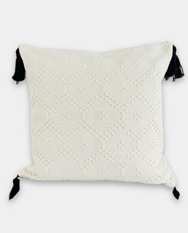 Diamond Textured Cushion with Black Tassels