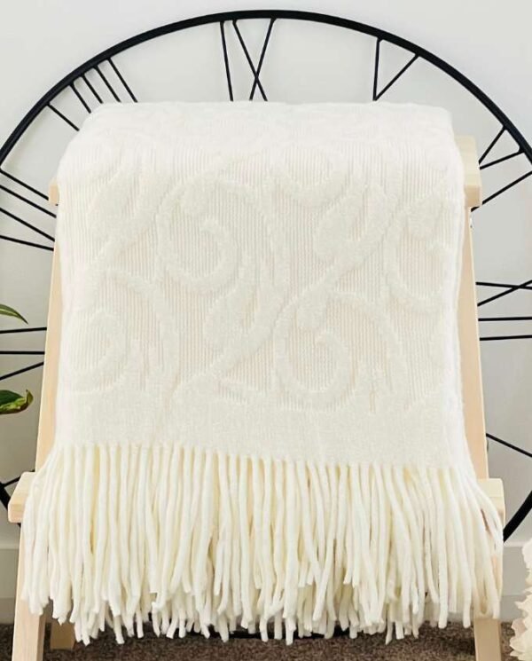 Ivory Floral Pattern Throw - Ivory