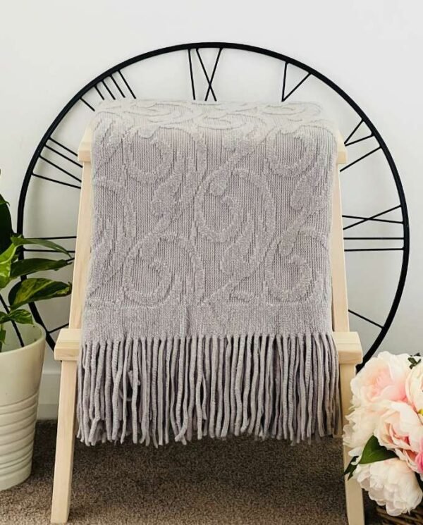 Light Grey Floral Pattern Throw - Light Grey