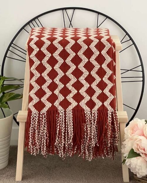 Plush & Patterned Throw - Maroon